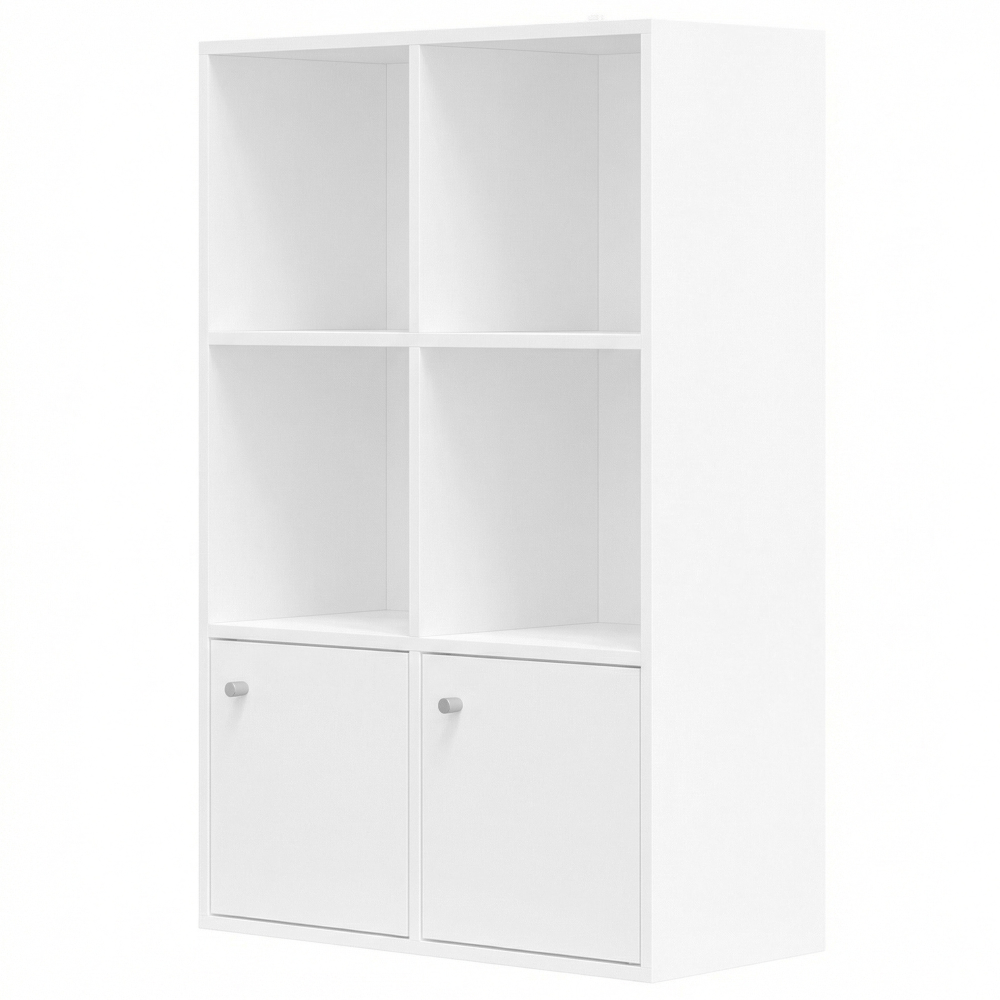 3-tier Shelf With Doors, Freestanding Storage Shelf For Living Room, Home Office, 2 Compartments, White