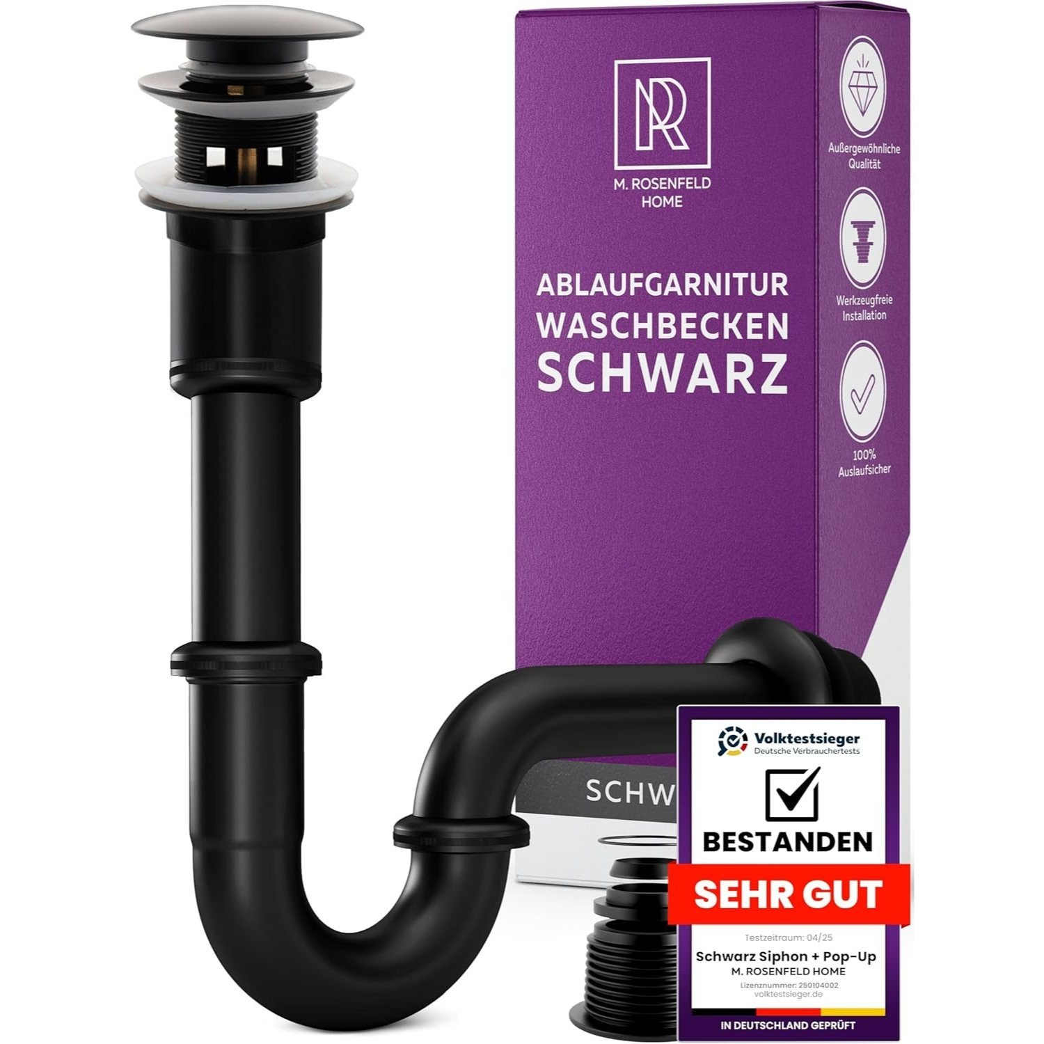 Image of Black Adjustable Basin Siphon With Pop-up Plug - Complete 1 1/4" Kit - Anti-odor System - Universal Installation