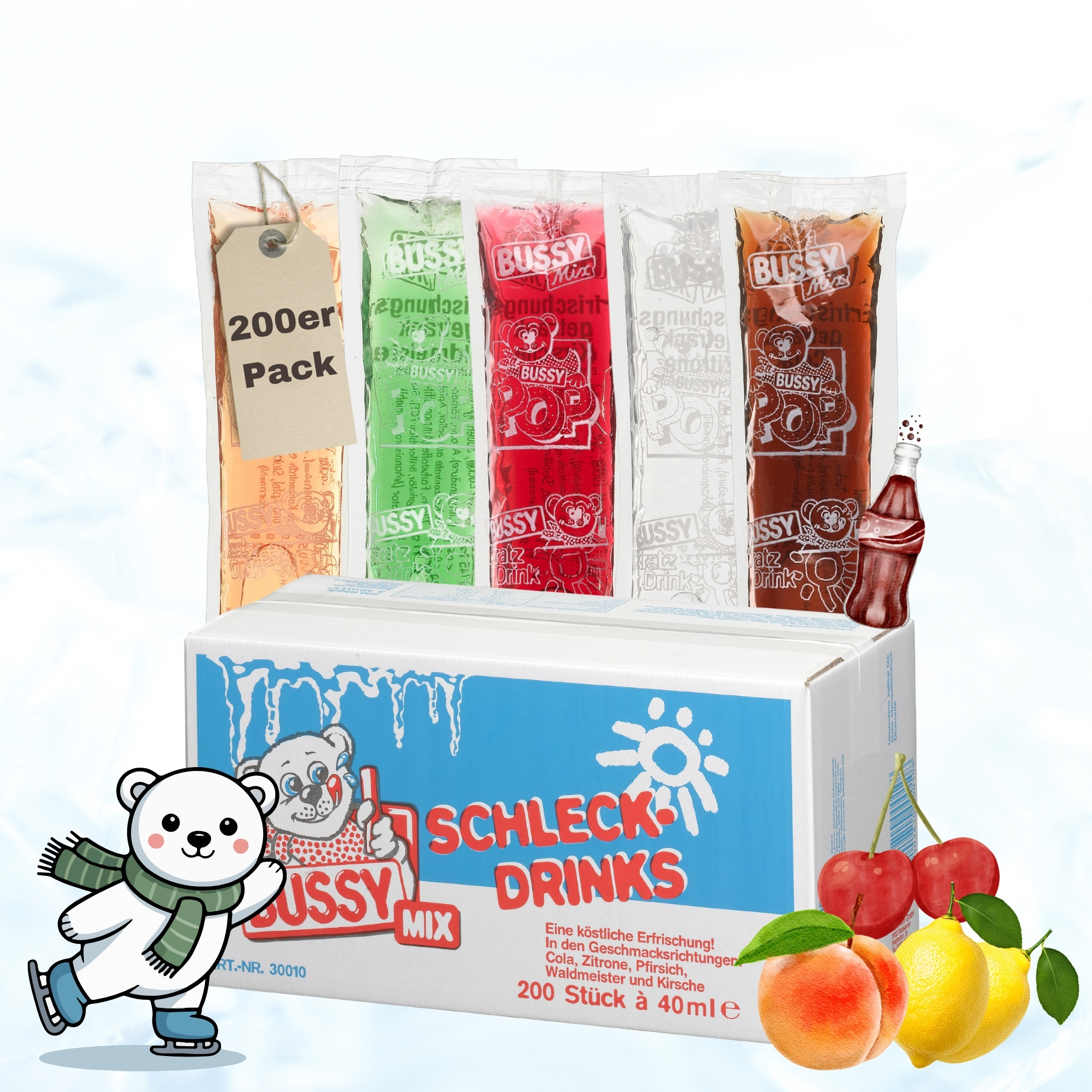 Image of Bussy Mix 200x40ml Slush Drinks - Ice Water For Freezing - Various Flavors - Ice For Self-freezing - Party Ice For Kids & Summer