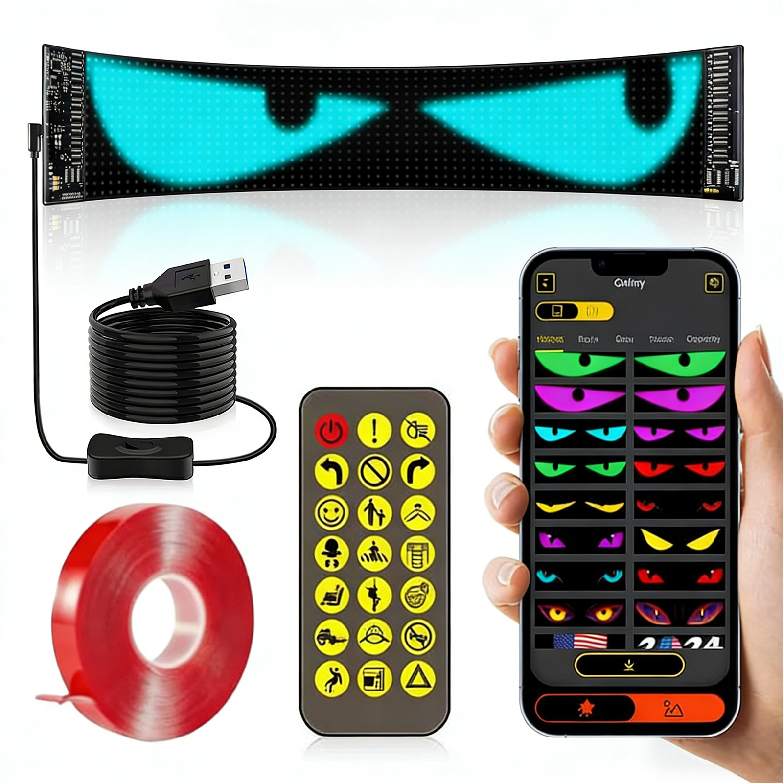 E-shop 120 x 595 mm LED-Anzeige mit Bluetooth-Konnektivität, animierter Textbearbeitung, USB-Stromversorgung, App-Steuerung & Fernbedienung, geeignet