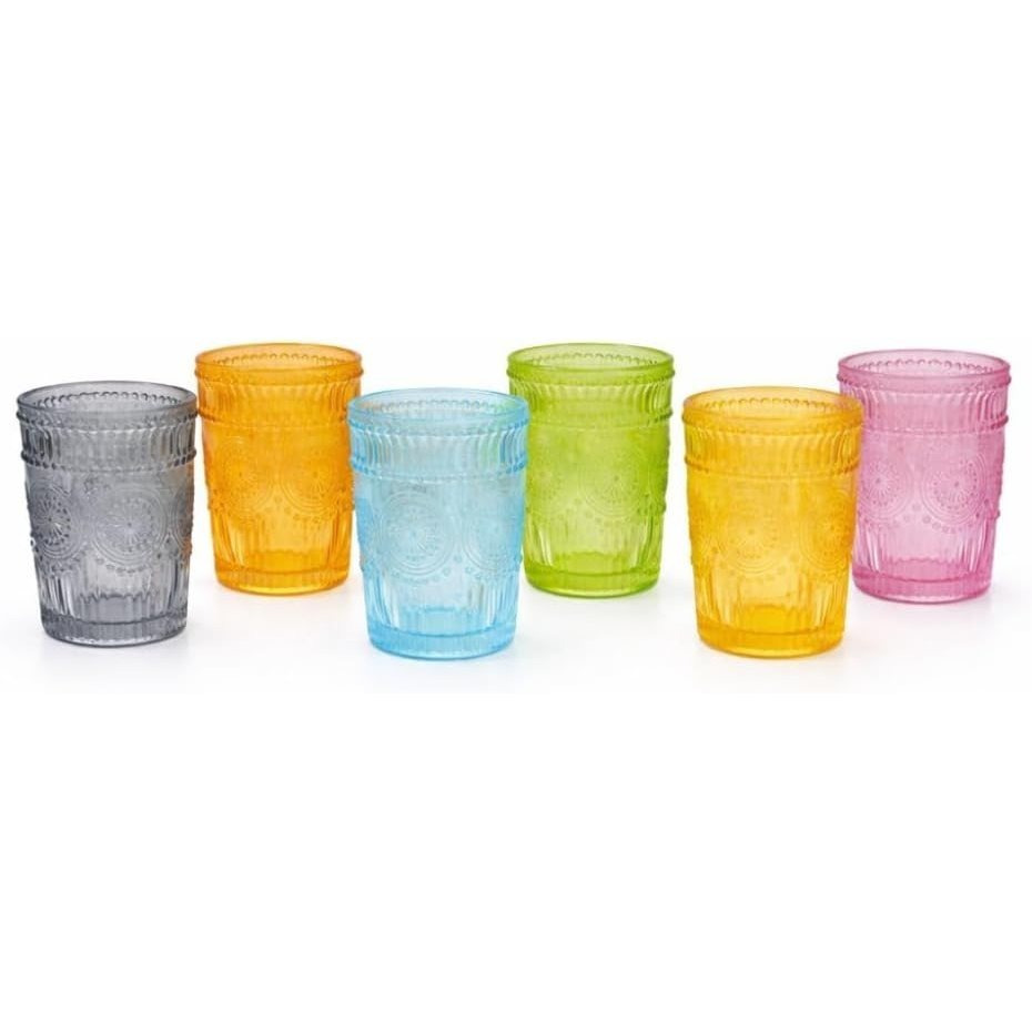 Image of Cecaro Group Set Of 6 Colorful Handcrafted 300 Ml Glass Decorated Elegantly And Modernly