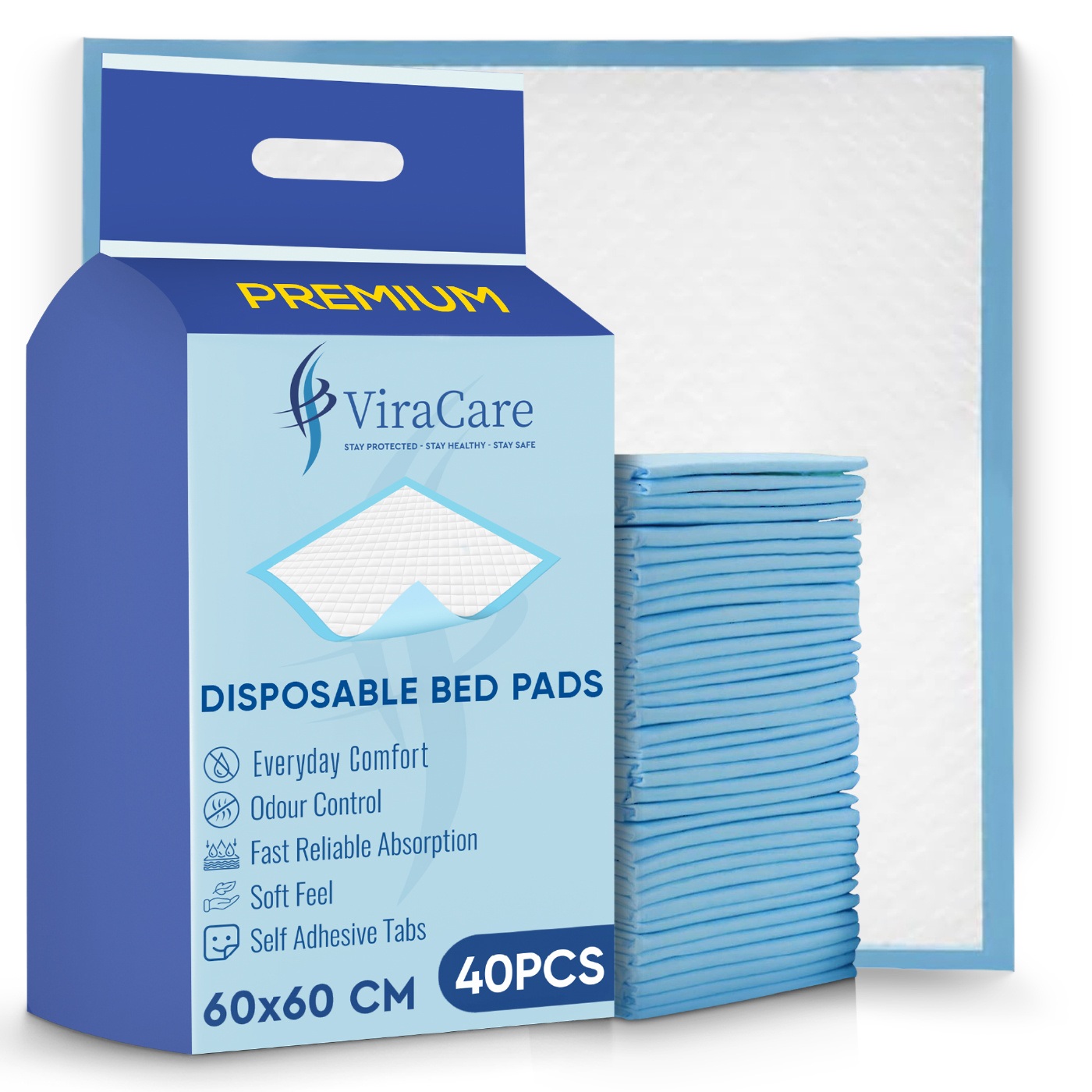 TEMU 40 X Premium Disposable Bed Pads | 60 X 60 Cm | Disposable Mattress Protector | Self Adhesive Tabs | Absorbent Pads | (1 Pack Of 40)
