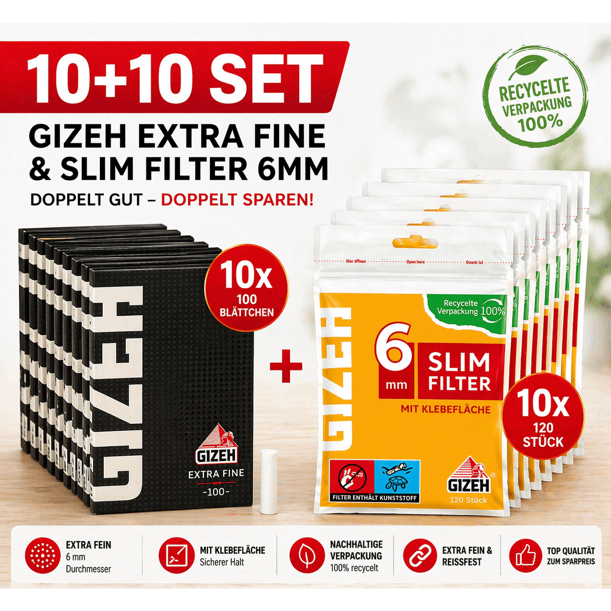 Image of 5+5 Set – Extra Fine Papers & 6mm Slim Filters – 100 Papers + 120 Filters Per Pack –