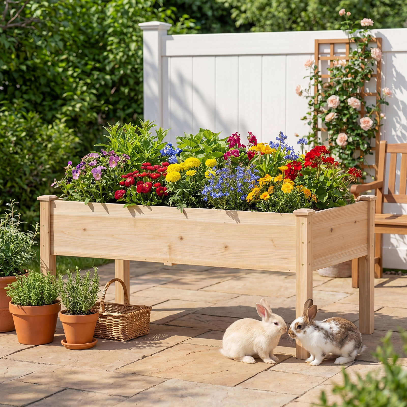 Image of Raised Wooden Garden Planter, Elevated Planter For Vegetables, Flowers, Herbs, Indoor Or Outdoor Gardening Kit