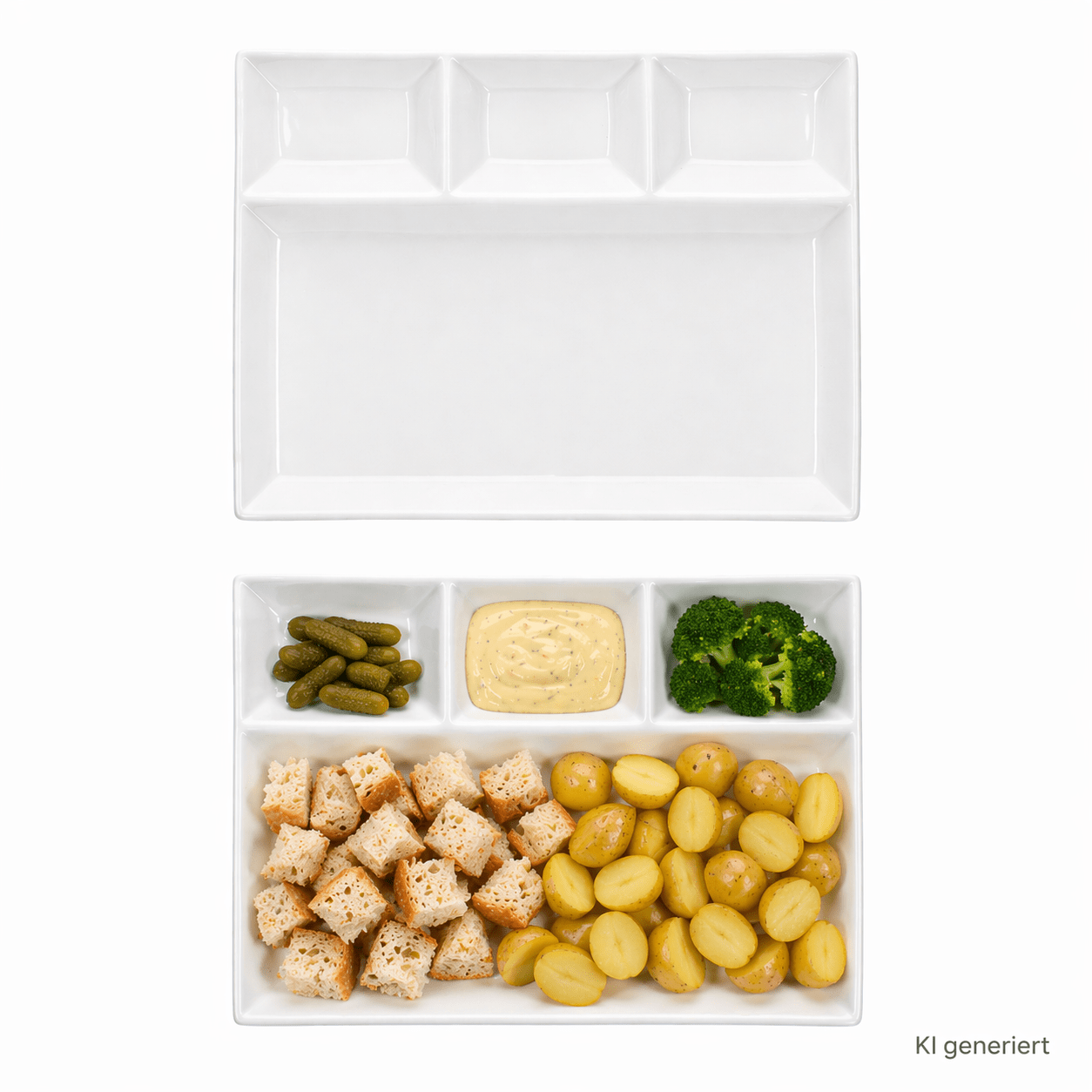 Image of Of Fondue Plates Porcelain White 23x18 Cm With 4 Compartments Fondue Dip