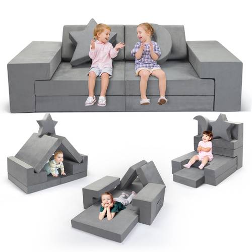 canapé pour enfants, grands de mousse, éponge 30d pour une meilleure stabilité, fermetures éclair invisibles pour une sécurité accrue, canapé pour enfants à combinaisons multiples de styles, pliable 2 places, coin couchage, salle de jeux pour enfants ( )