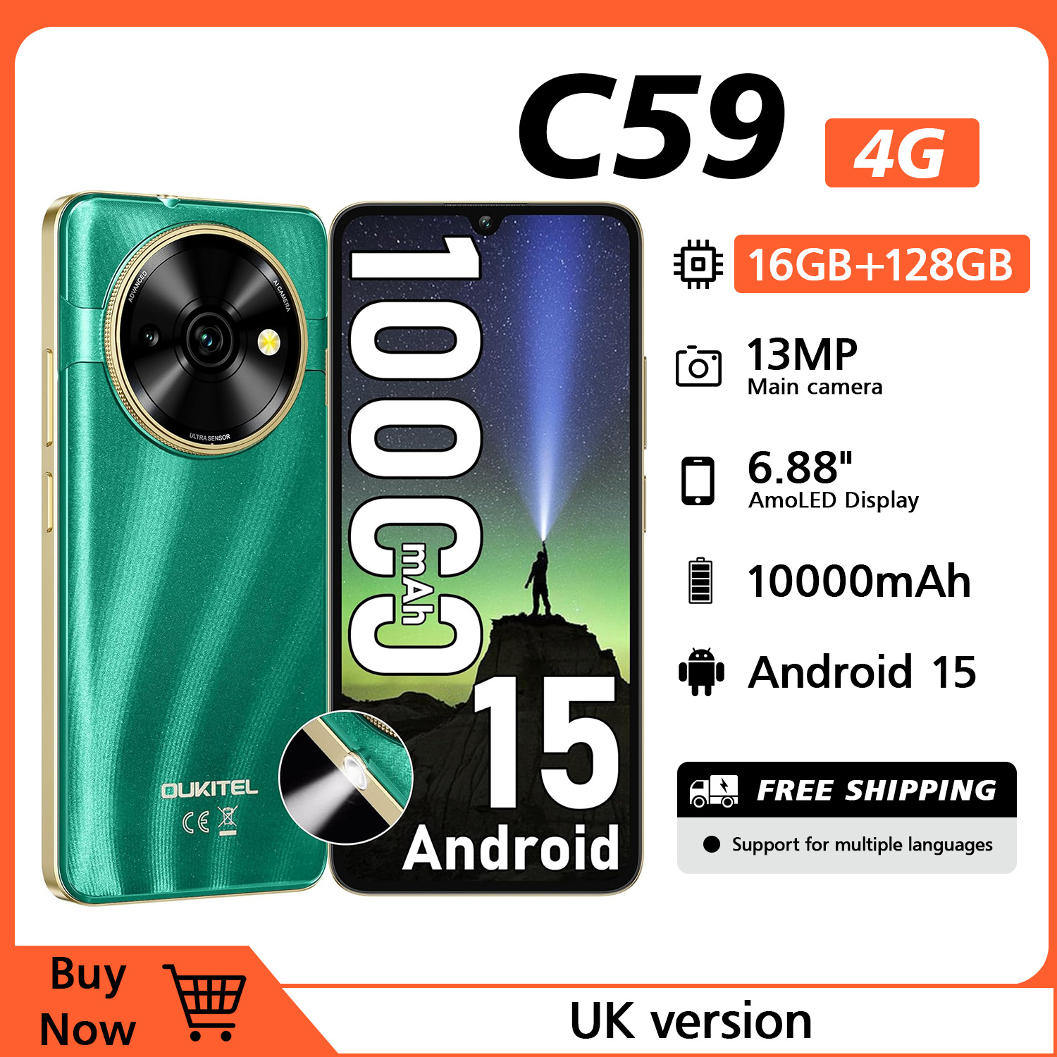   c59   15 cell phone unlocked 2025 10000mah battery 6 88 display 16gb 128gb tf 1tb smartphone 120lm flashlight 13mp camera 4g   mobile phones gps otg  