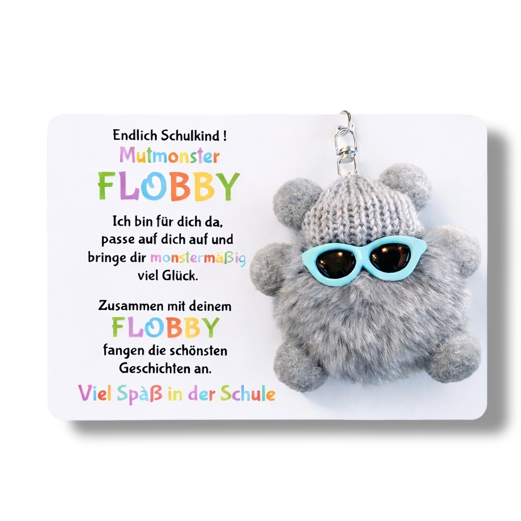 First Day Of School Gift - Flobby The Monster, Charm For Bag, Elementary School, Grey