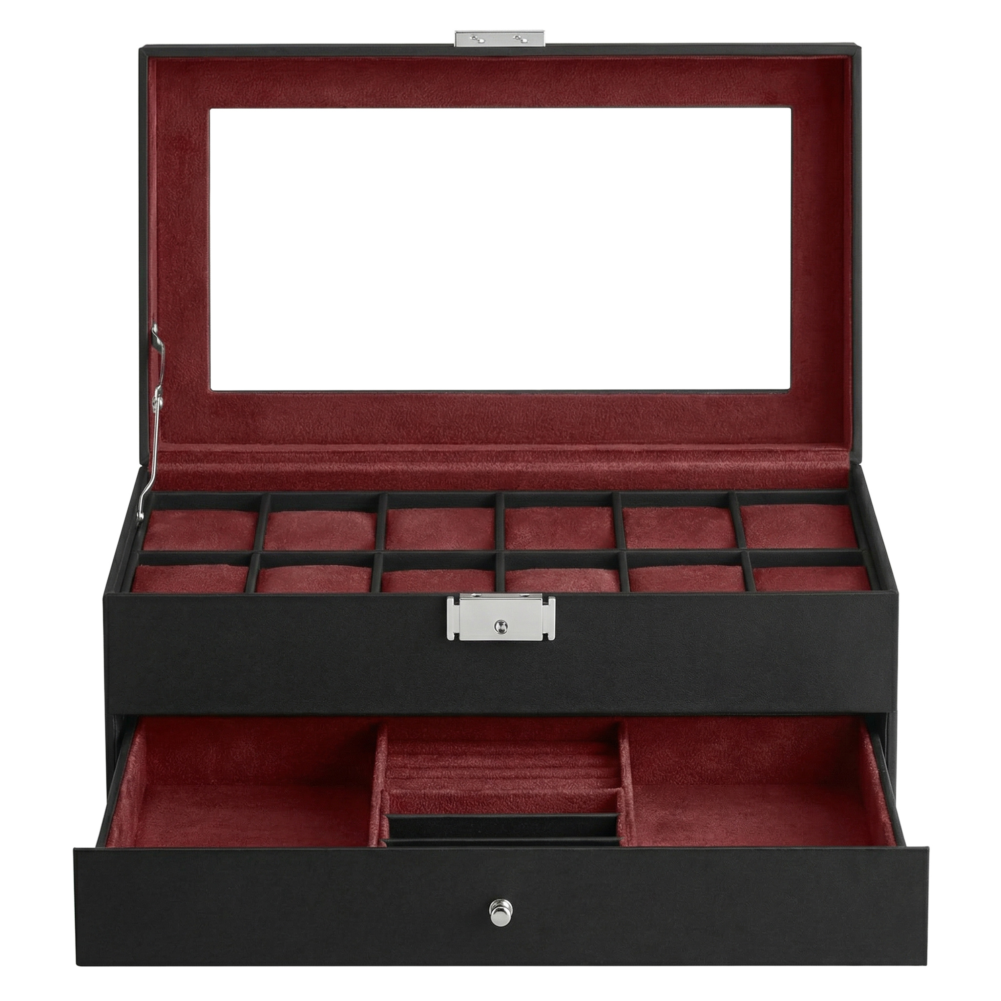 TEMU Scatola per Orologi a 12 Scomparti, con Chiusura a Chiave e in Vetro, , Idea Regalo