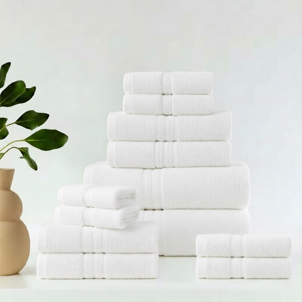 TEMU 12 Pcs Towel Set 100% Cotton 500 Gsm Towel Bale, Face, Hand And Bath Towels, Water Absorbent 2 Mittens, 4 Face Towels, 4 Hand Towel And 2 Bath