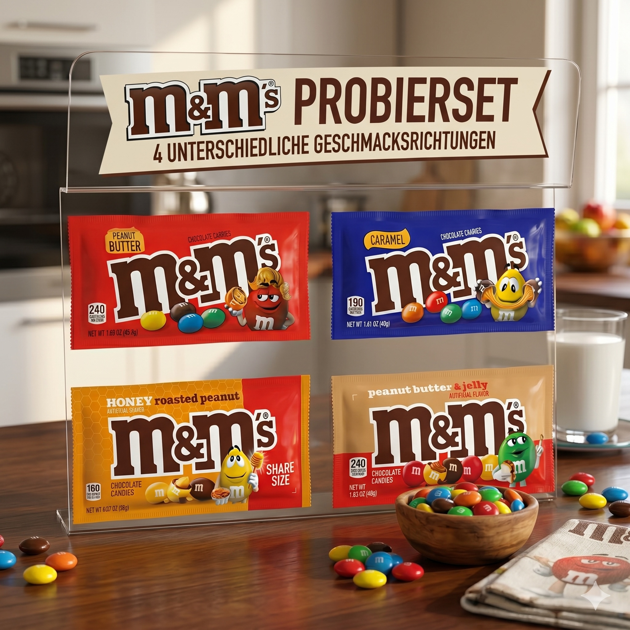 Image of M&m's Trial Set 4 Flavors (4 X 40g) - Peanut Butter, Caramel, Honey Roasted Peanut & Peanut Butter Jelly - American Chocolate Mix - Snacks For Testing & Giving Away