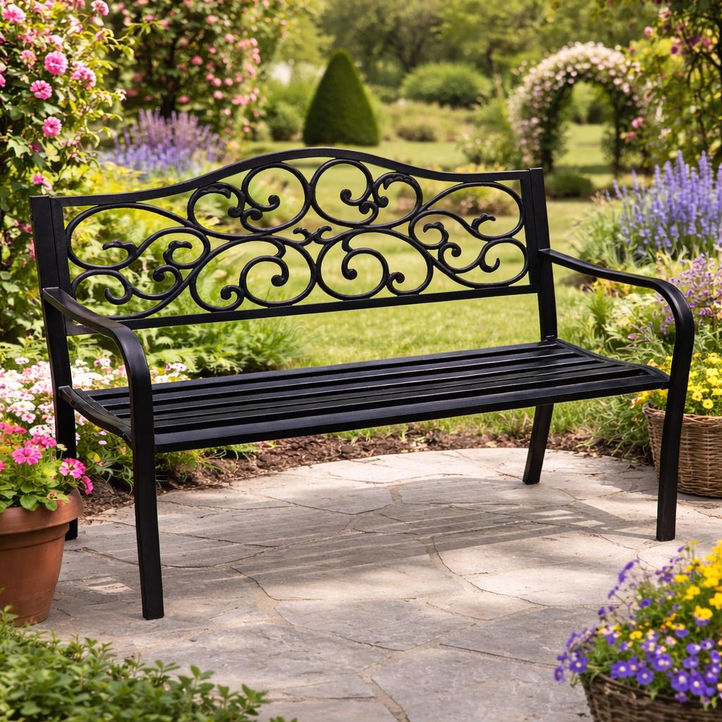 2-seater Bench, Black Metal