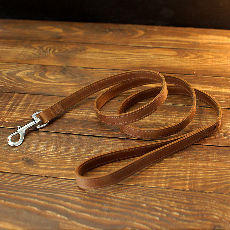 Image of Personalized Handcrafted Leather Dog Leash 1.5m (150cm) - Custom Engraved Strong Full Grain Genuine Leather Pet Lead - Gold Or Silver Hardware - Premium Walking Leash For Small & Large Dogs