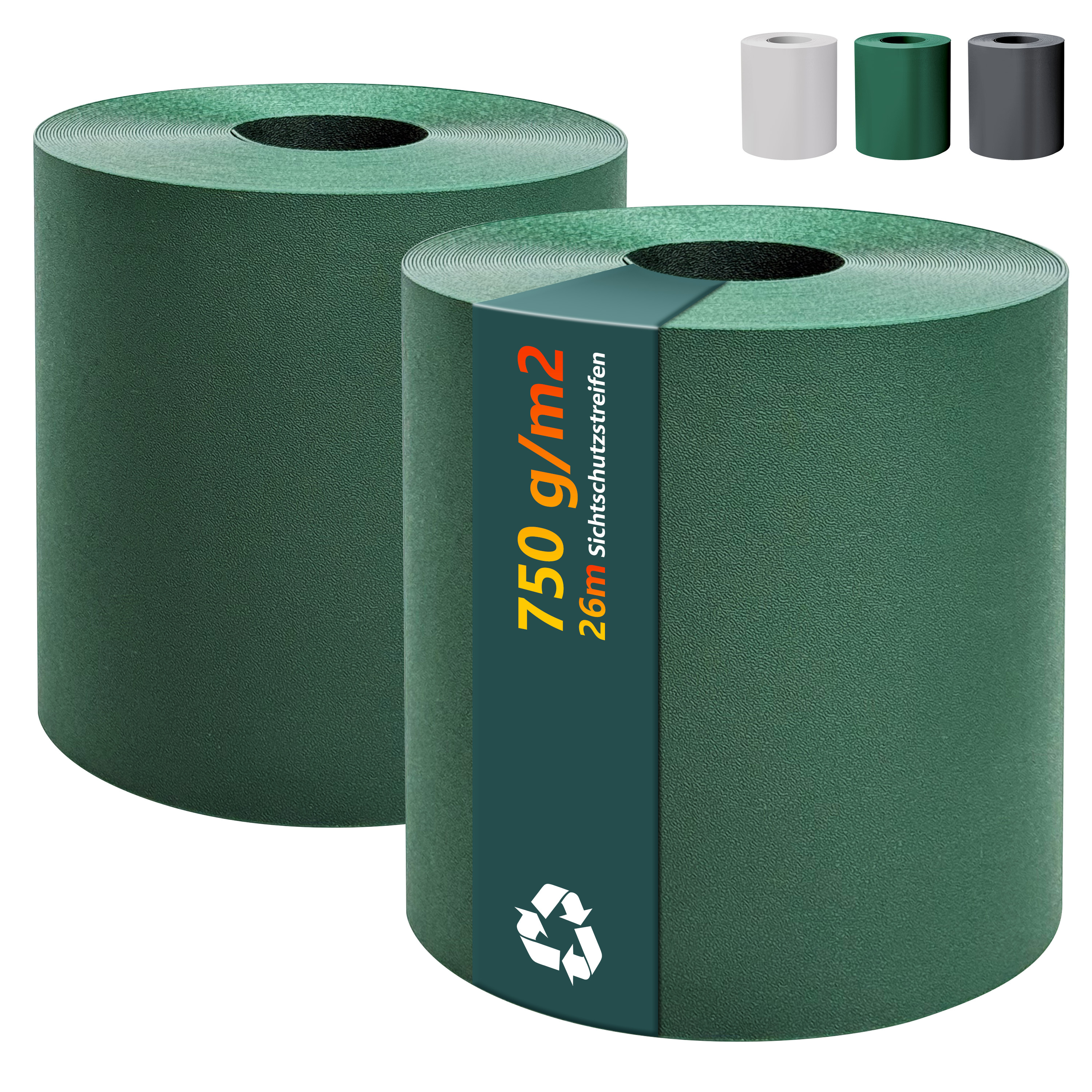 Sight Protection Strips Pp Sight Protection Fence . 26 Meters X 19cm Roll, 750g/m², For Garden Fence, Balcony, / Gray / Green