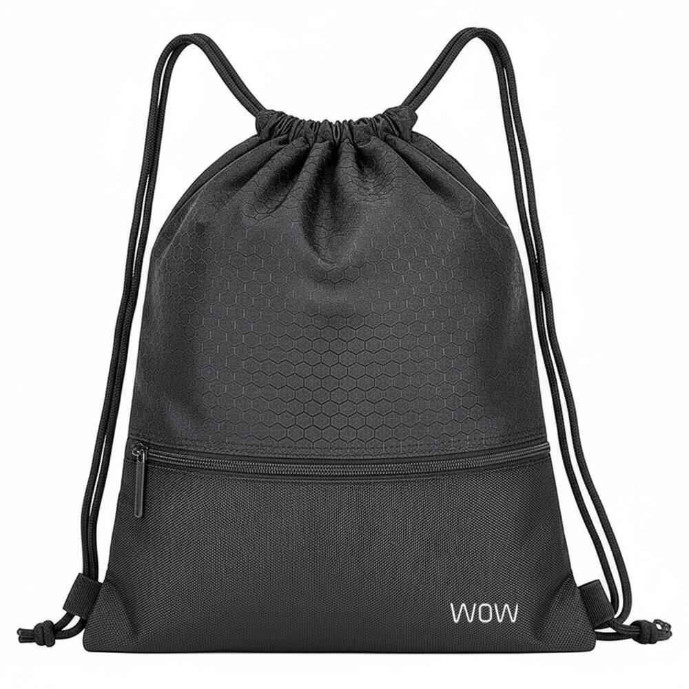TEMU Water Resistant Gym Bag Drawstring Backpack With Zipper Pocket Lightweight Sports Sack For School Swimming Gym Beach Kids And Adults Black