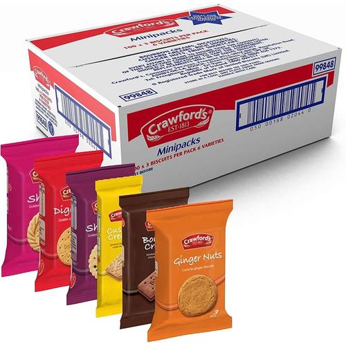 assorted mini biscuit packs 6 classic varieties individually wrapped pack of 100
