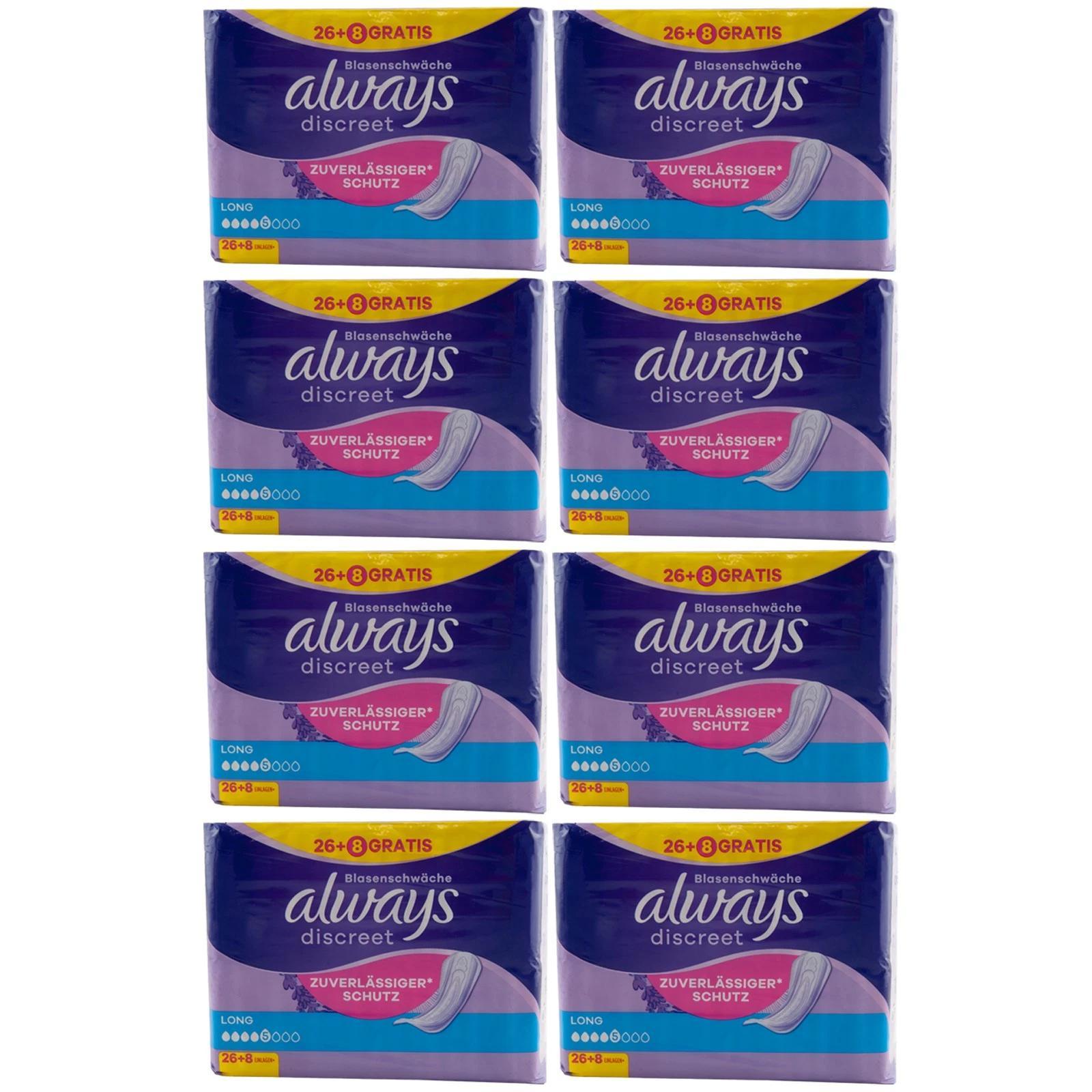 Always Discreet Long 8 X 34pcs Bladder Incontinence Protection Reliable