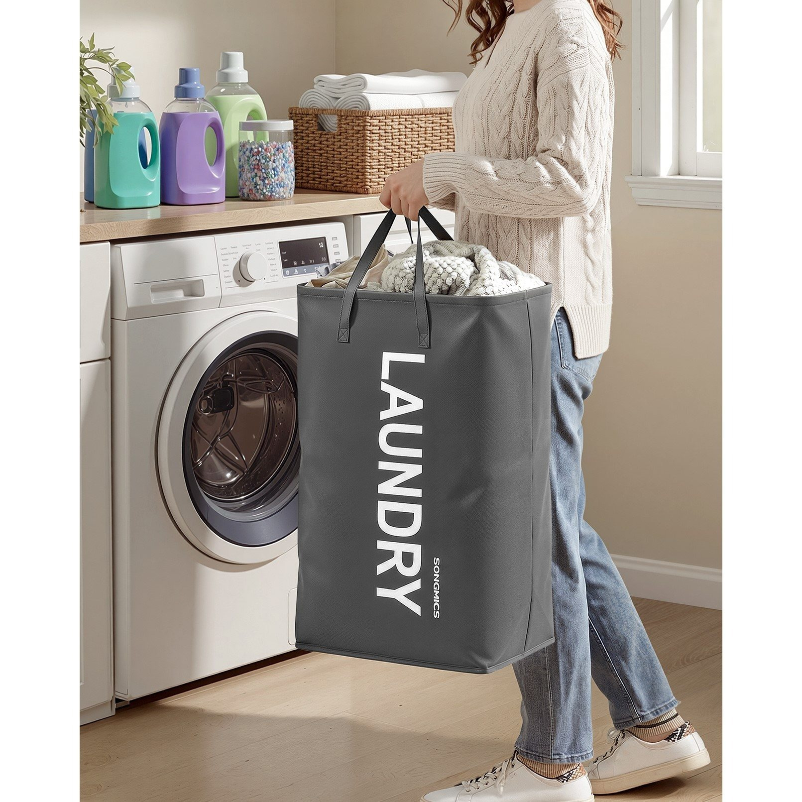 Foldable Laundry Basket, 80l, Laundry Collector, With Handle, Laundry Bag