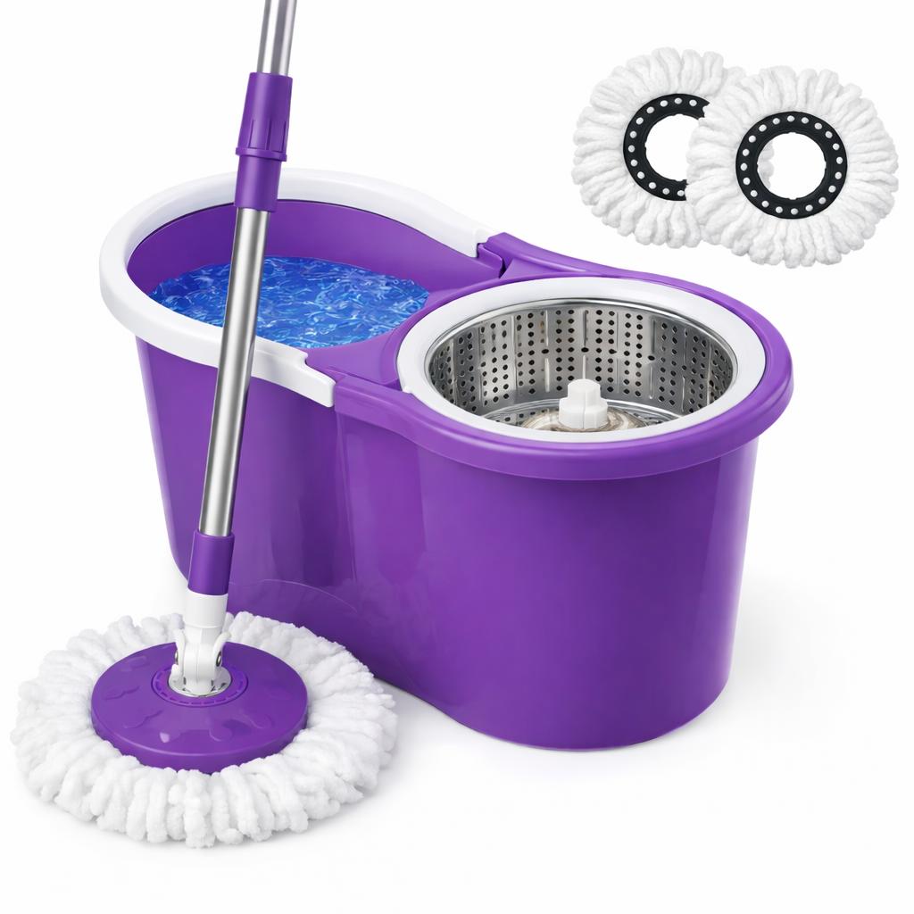 360 spin mop and bucket set with  er easy   floor cleaning mop with 2 reusable microfiber head for household bathroom toilet cleaner