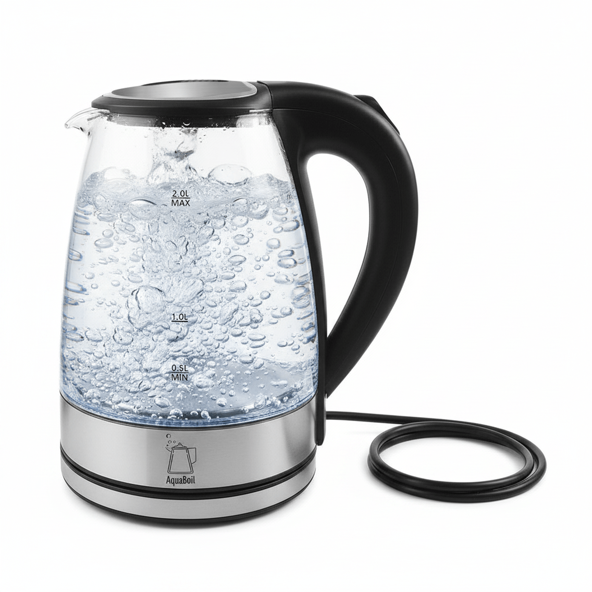 2l 1500w electric glass kettle with led light and stainless steel filter black