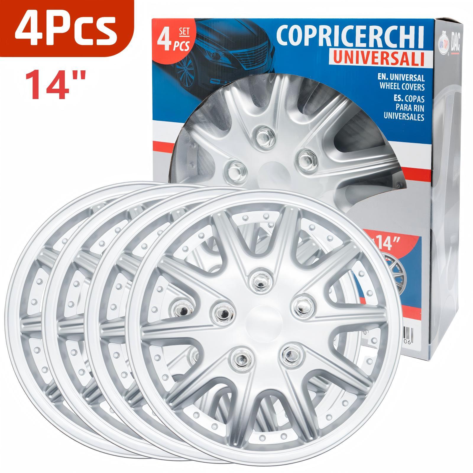TEMU 4 Piezas Tapacubos Universales 14"/15"– Cubierta para Rines de Coche, Fácil Instalación, Estilo Plata Premium