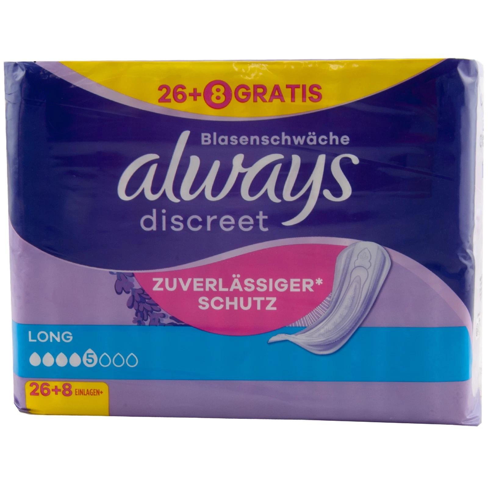 Always Discreet Long 1 X 34pcs Bladder Protection Reliable Incontinence
