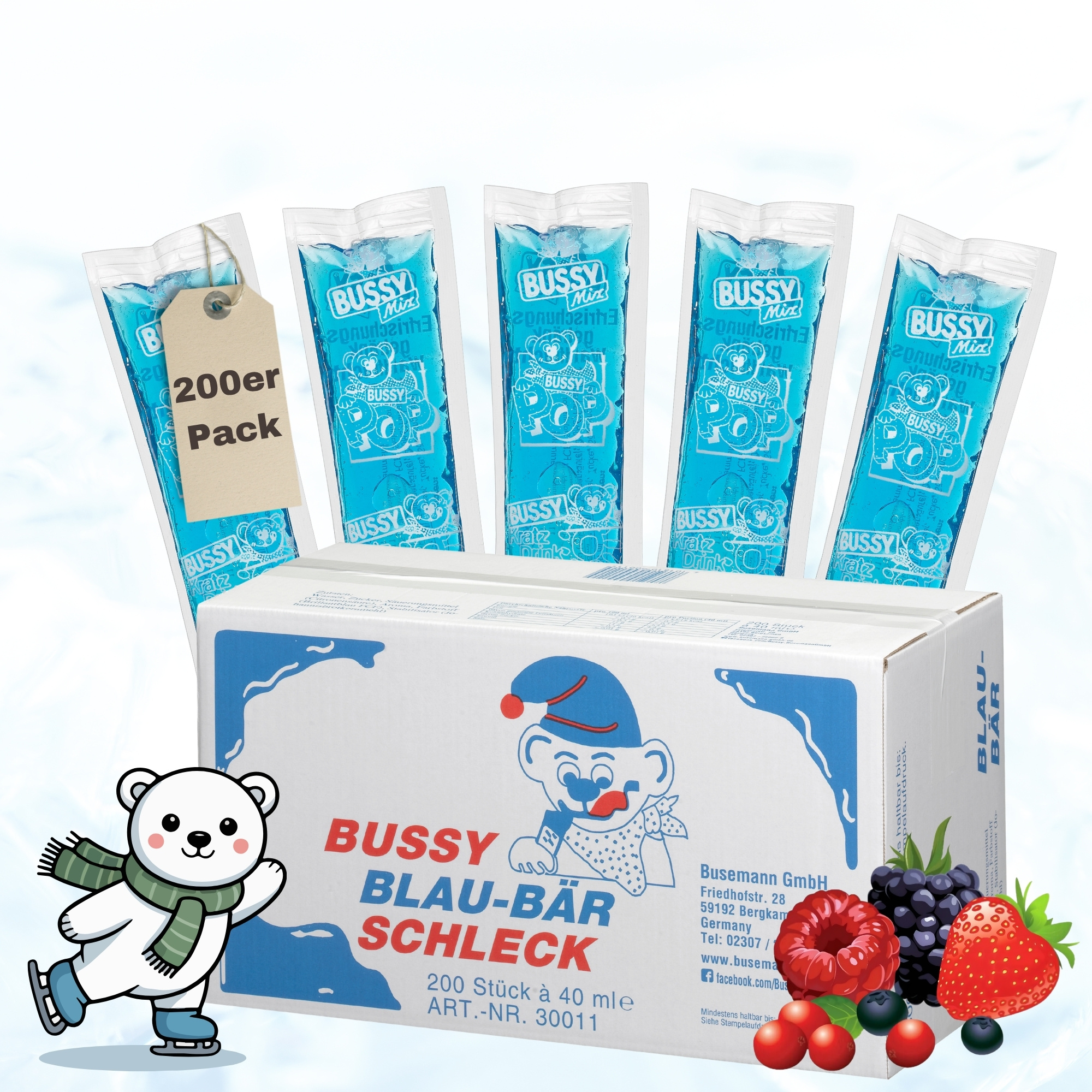 Image of Busy Blue Bear 200x40ml Slurp Drinks - Ice Water For Freezing - Ice For Self-freezing - Party Ice For Kids & Summer