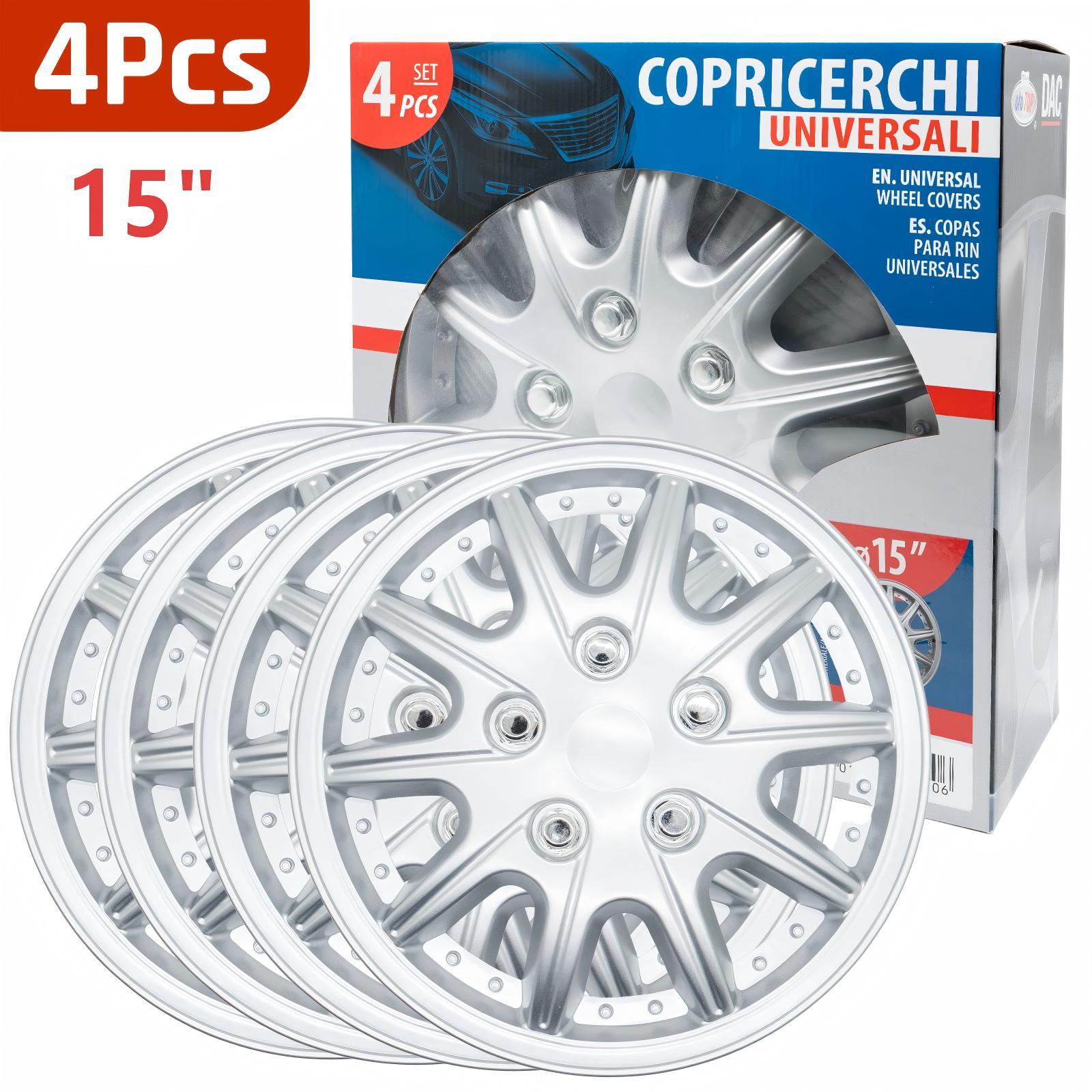 TEMU 4 Piezas Tapacubos Universales 14"/15"– Cubierta para Rines de Coche, Fácil Instalación, Estilo Plata Premium