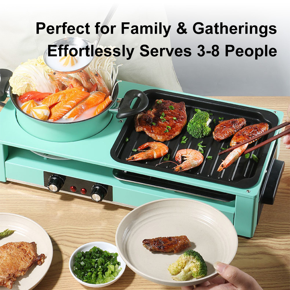 Image of Electric Hot Pot With Grill,3-in-1 Raclette For Kitchen, Barbecue Shabu Hot Pot With Cooking Removable Plate, For Home Party, For 3-5 People Dining