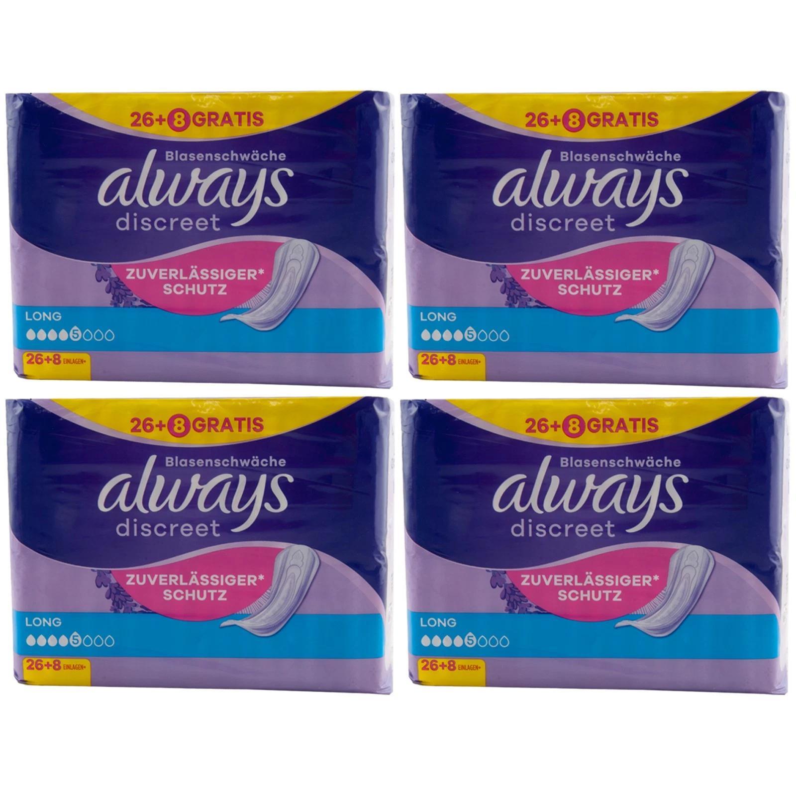Always Discreet Long 4 X 34pcs Bladder Incontinence Protection Reliable