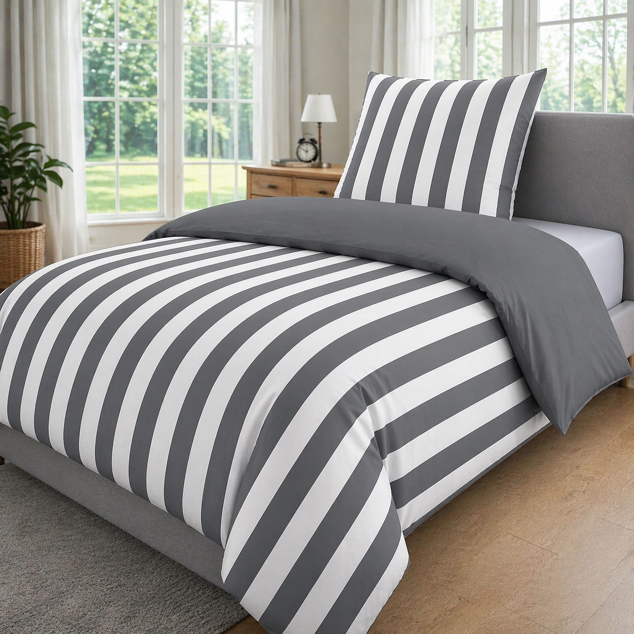Change Bed Linen 135x200set, Striped Pattern, Bed Sheet 135 X 200 Cm, Pillowcase 80x80 Cm, Reinforced, Bed Linen With Zipper