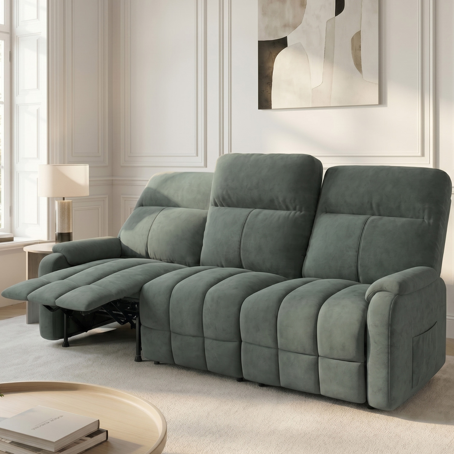 Sofa With Adjustable Backrest For 3 People, Relaxation Function For 2 Seats, Fabric Sofa For Living Room, Backrest Inclinable From 105° To 155°