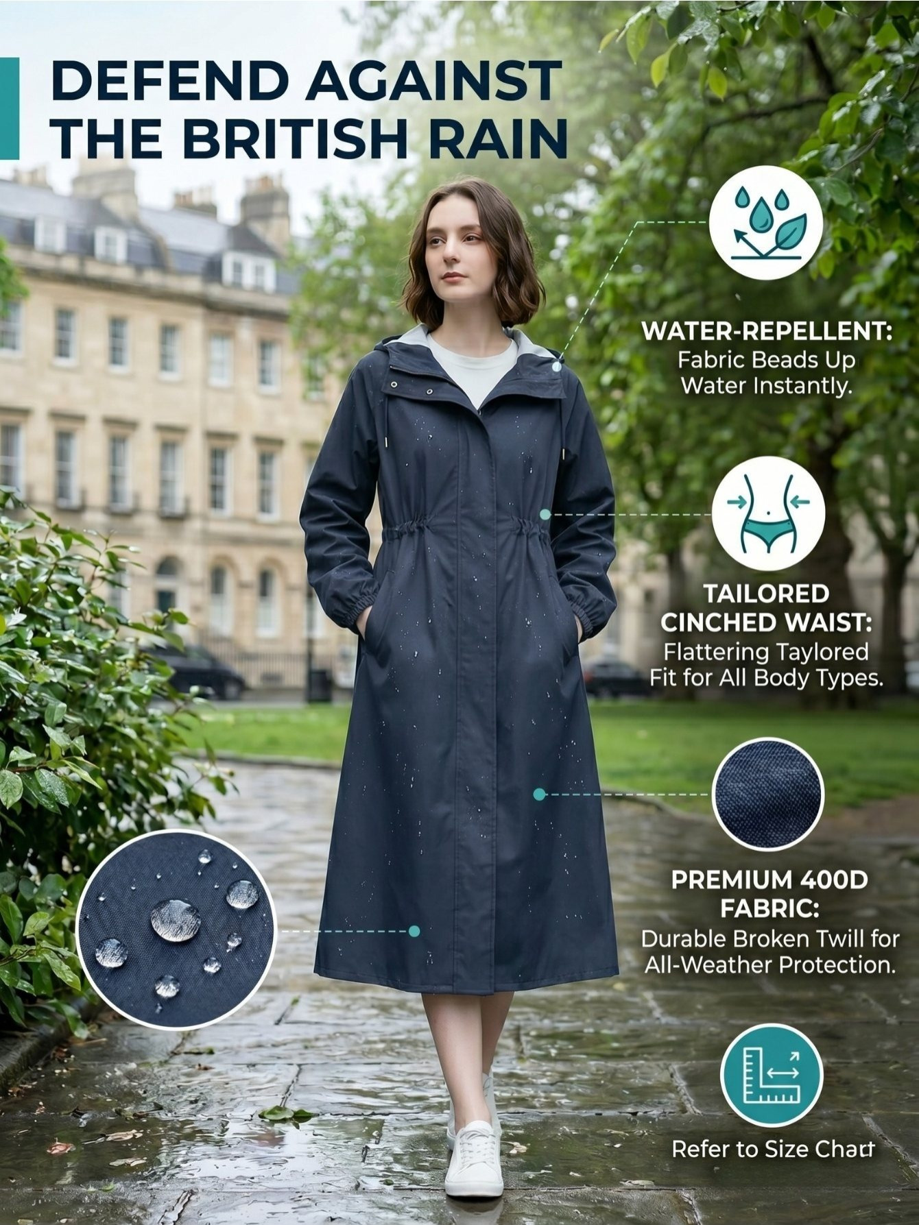 womens waterproof long rain jacket with hooded windbreaker lightweight travel trench coats summer cooling beach travel navy blue