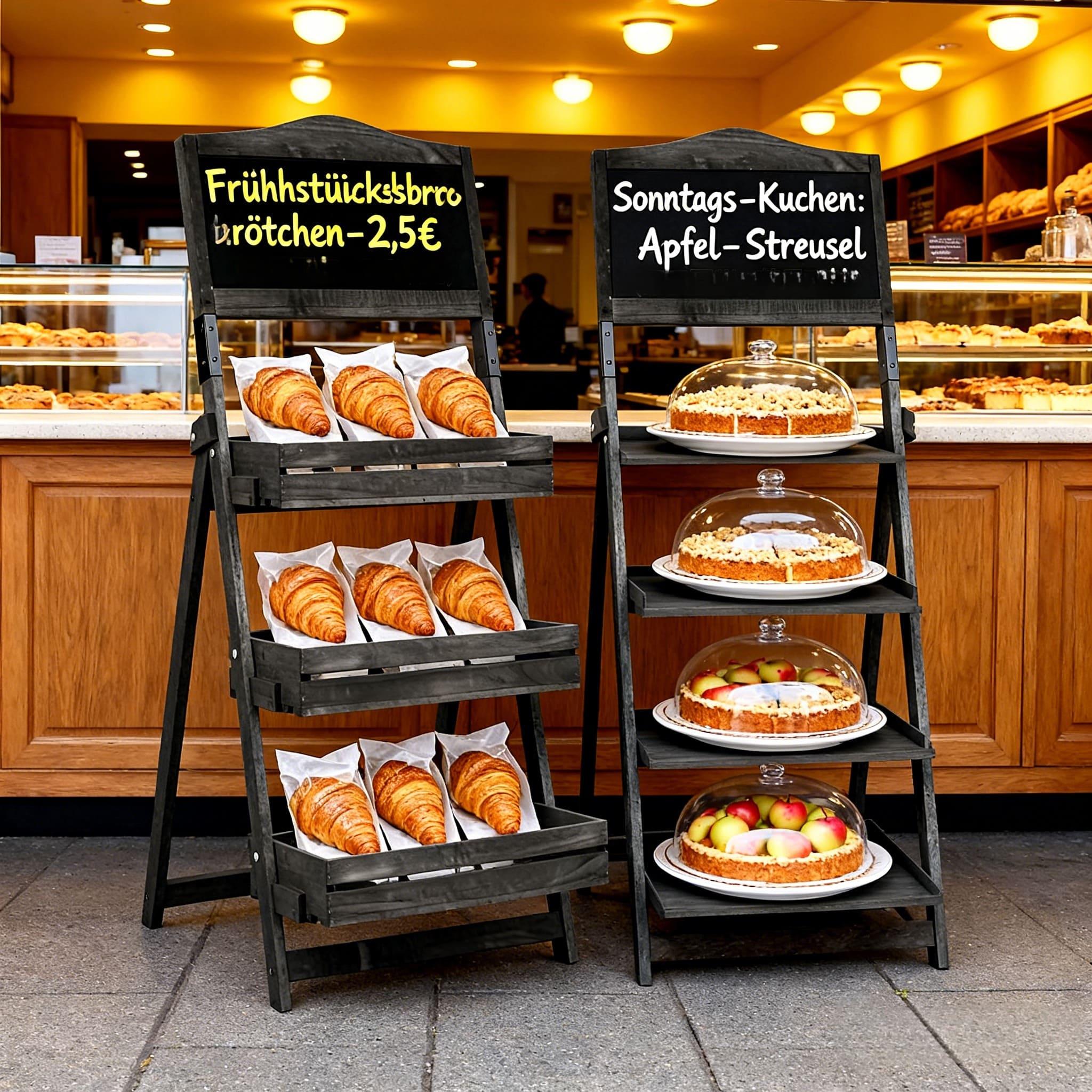 Image of 1pc Rustic Wooden Chalkboard Sign With 3-tier Storage Shelf, Standing Blackboard With Display Rack For Cafe, Pub, Shop