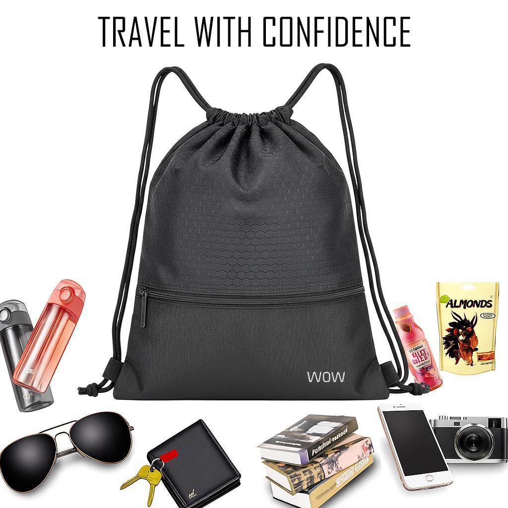 WOW Travel Water Resistant Gym Bag Drawstring Backpack