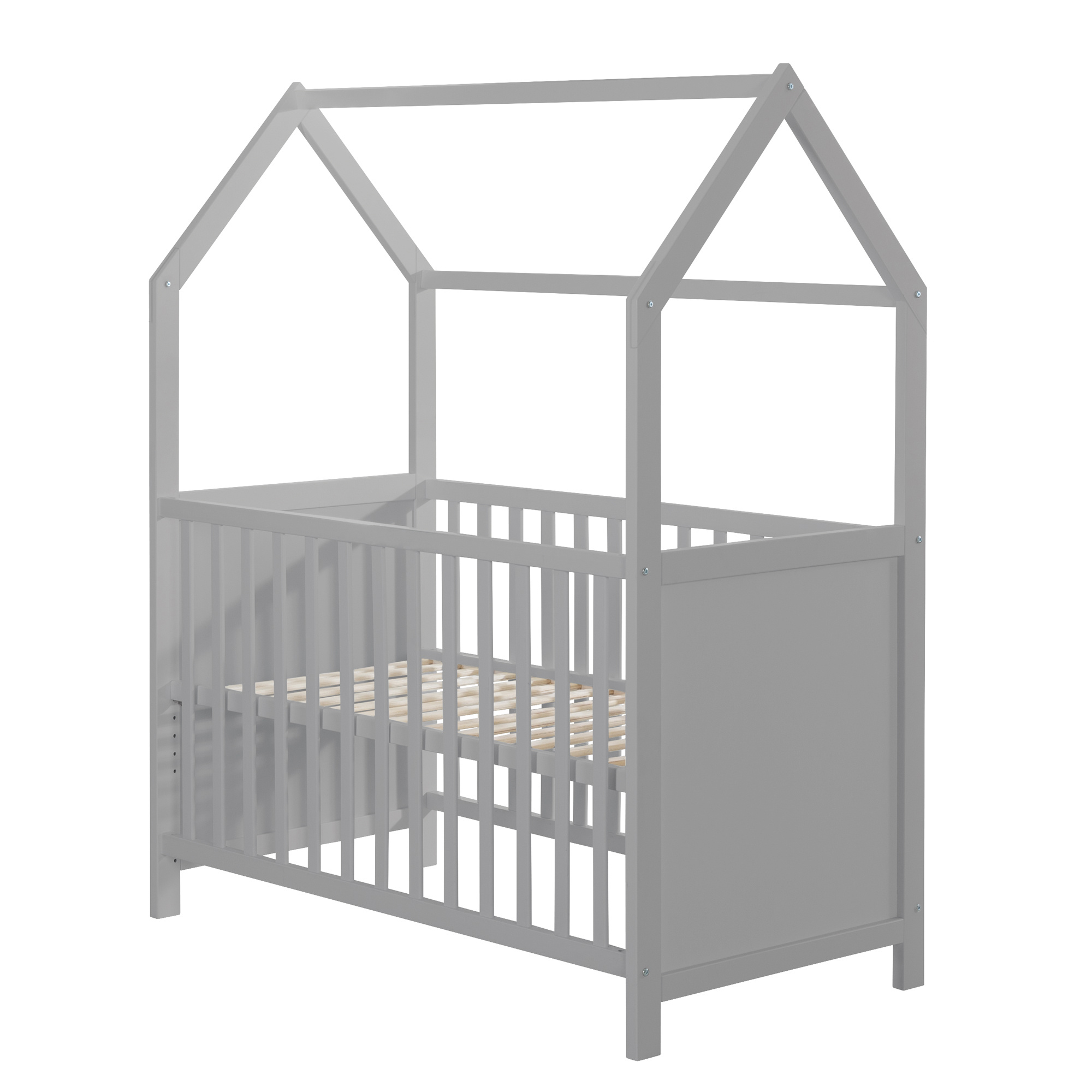 Image of Roba House Bed 60 X 120 Cm - Baby Bed & For Kids In House Design - 6-level Height Adjustable - Taupe