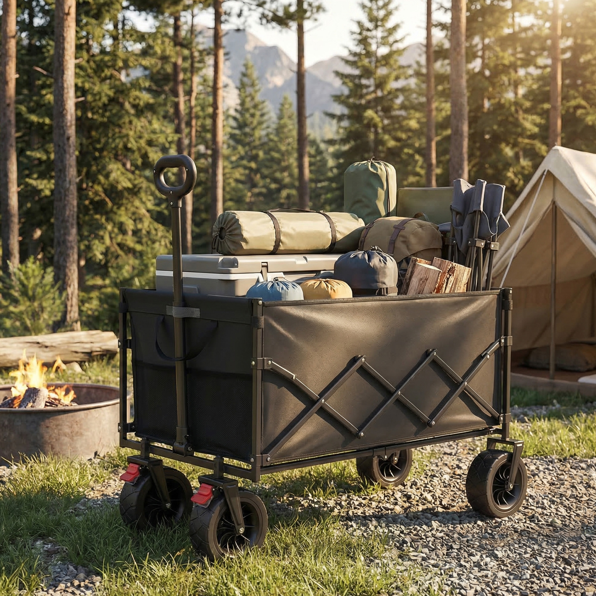 TEMU Carro de camping para exteriores, carrito de plegable, gran capacidad de 200 litros, con asa, para uso en exteriores, capacidad de carga de 180