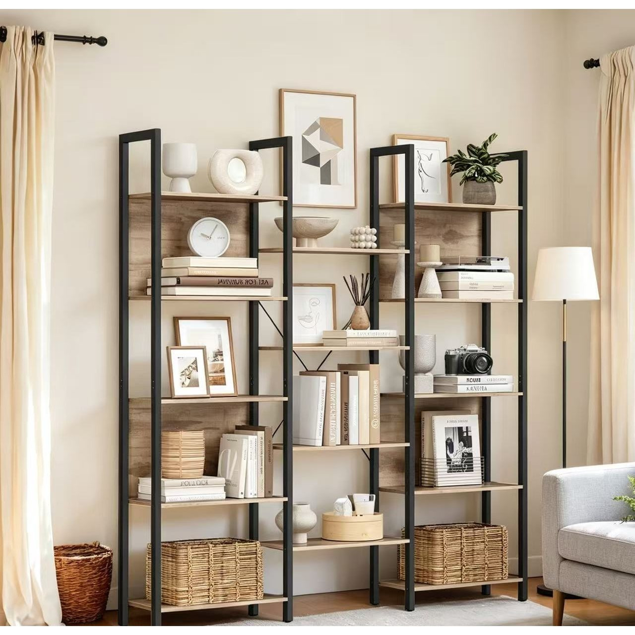 Bookshelf, Standing Shelf With 14 Shelves, Metal Frame Shelf, , 24 X 158 X 166 Cm