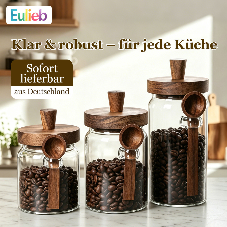 E-shop 3er Set Glasgläser zur Aufbewahrung von Kaffee, Tee, Getreide, Snacks und Gurken. Fassungsvermögen: 15Oz, 18.5Oz, 25Oz. Perlgläser