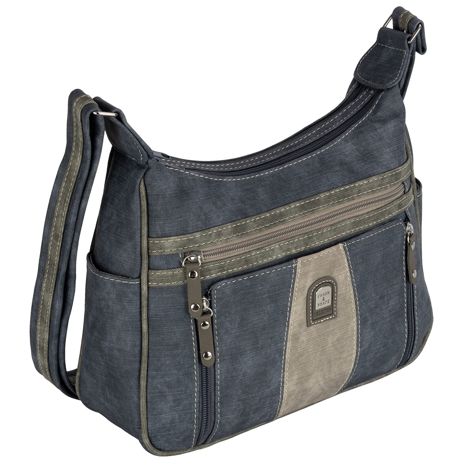 Ladies' Handbag Shoulder Bag Crossover Bag Leather Look Navy-grey Dimensions: 22cm X 32cm X 11cm