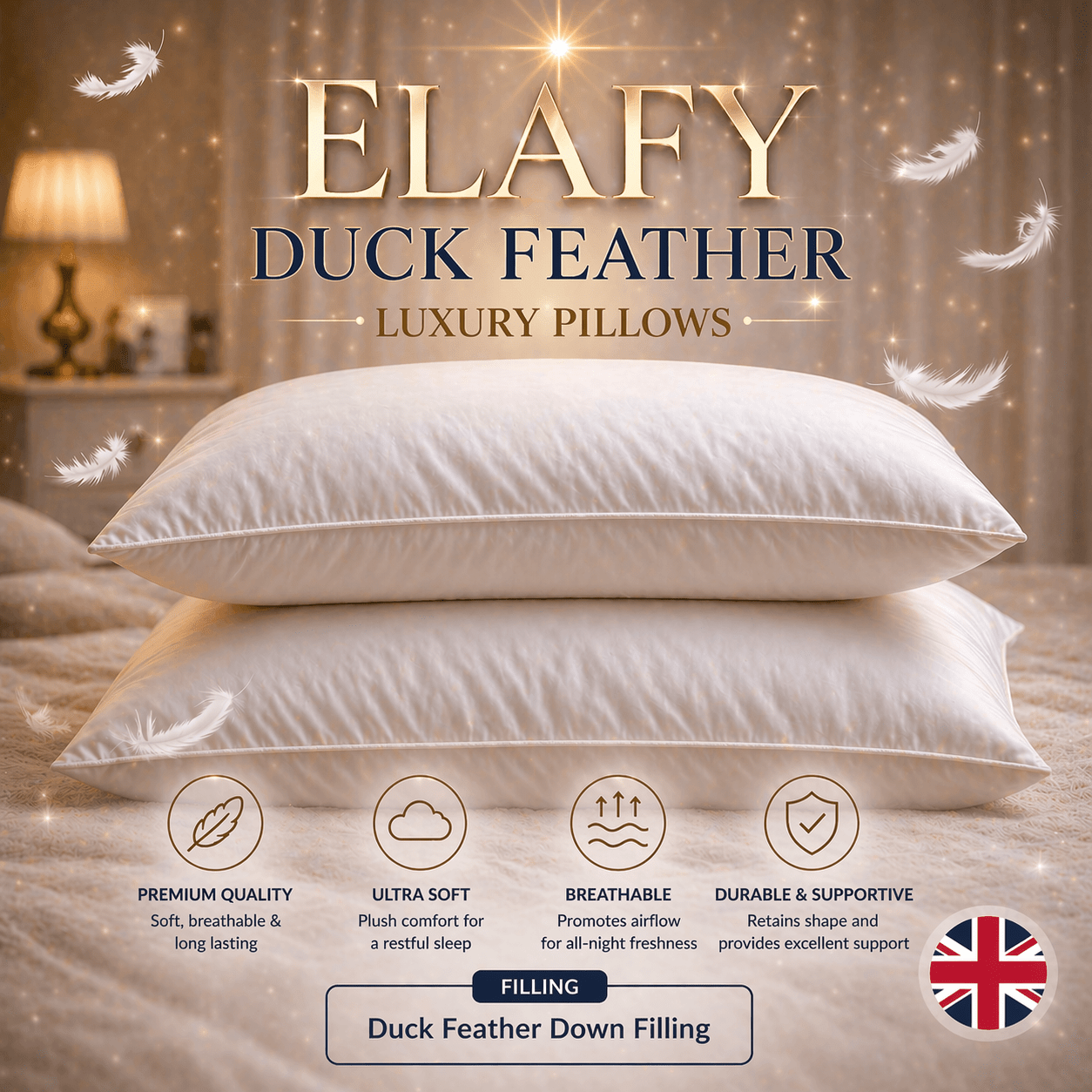 Duck Feather & Down Microfiber Pillows, Pack of 1, 2, or 4
