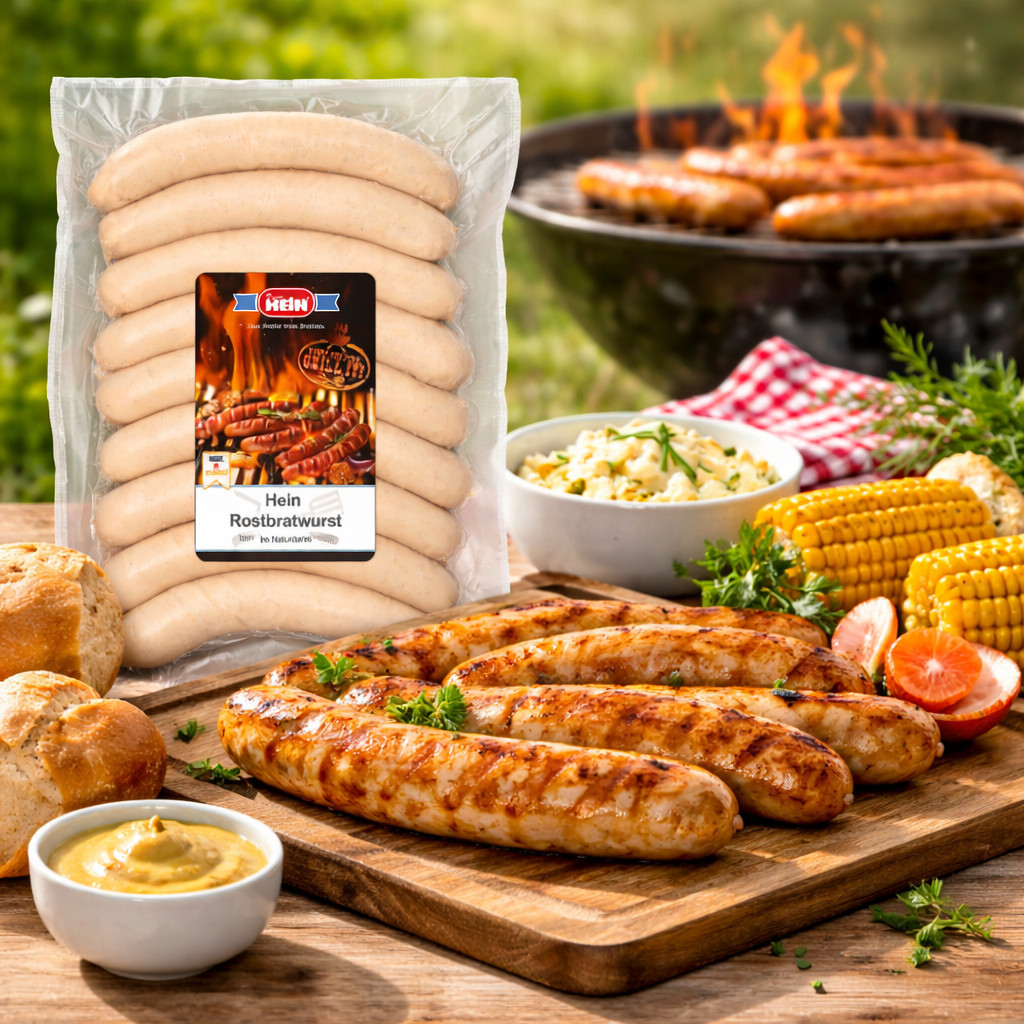 Hein Delicate Rustic Bratwurst 10x100g – Juicy Sausage In Natural Casings For Grill & Pan