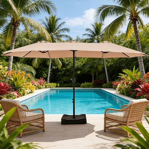 16 ft umbrella patio outdoor with rectangle table double market umbrellas large included stand for deck outside pool picnic inground yard commercial beige