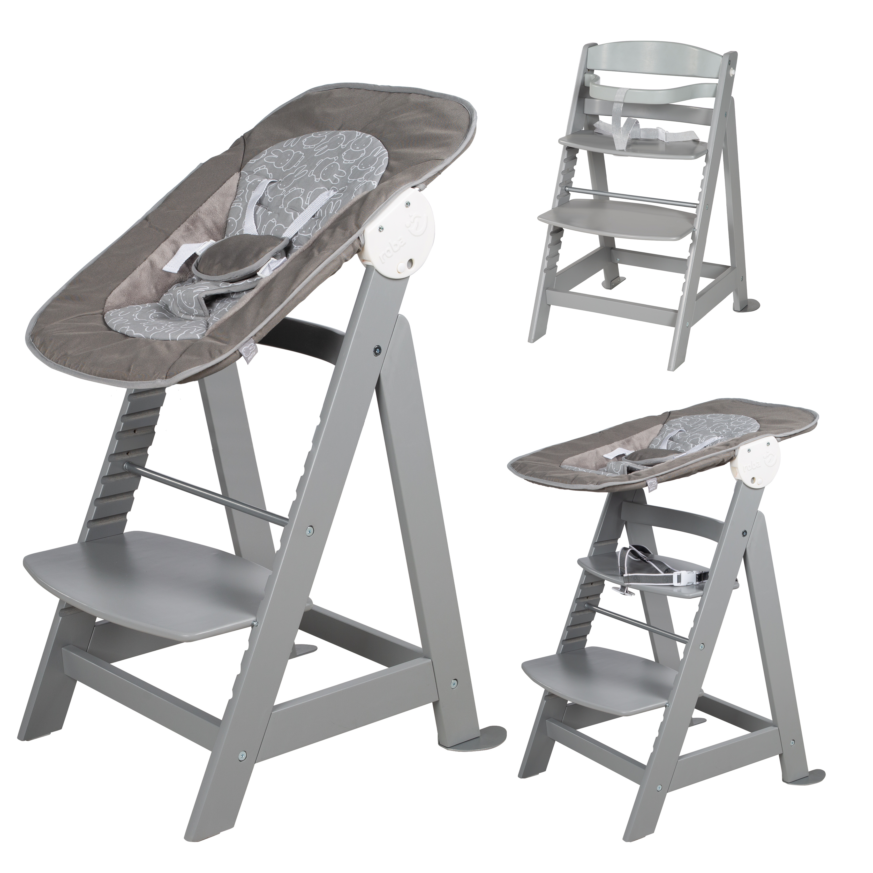 Image of Roba Born Up Stair High Chair, 2-in-1 Set, Baby High Chair With Reclining Function, From Birth, Taupe