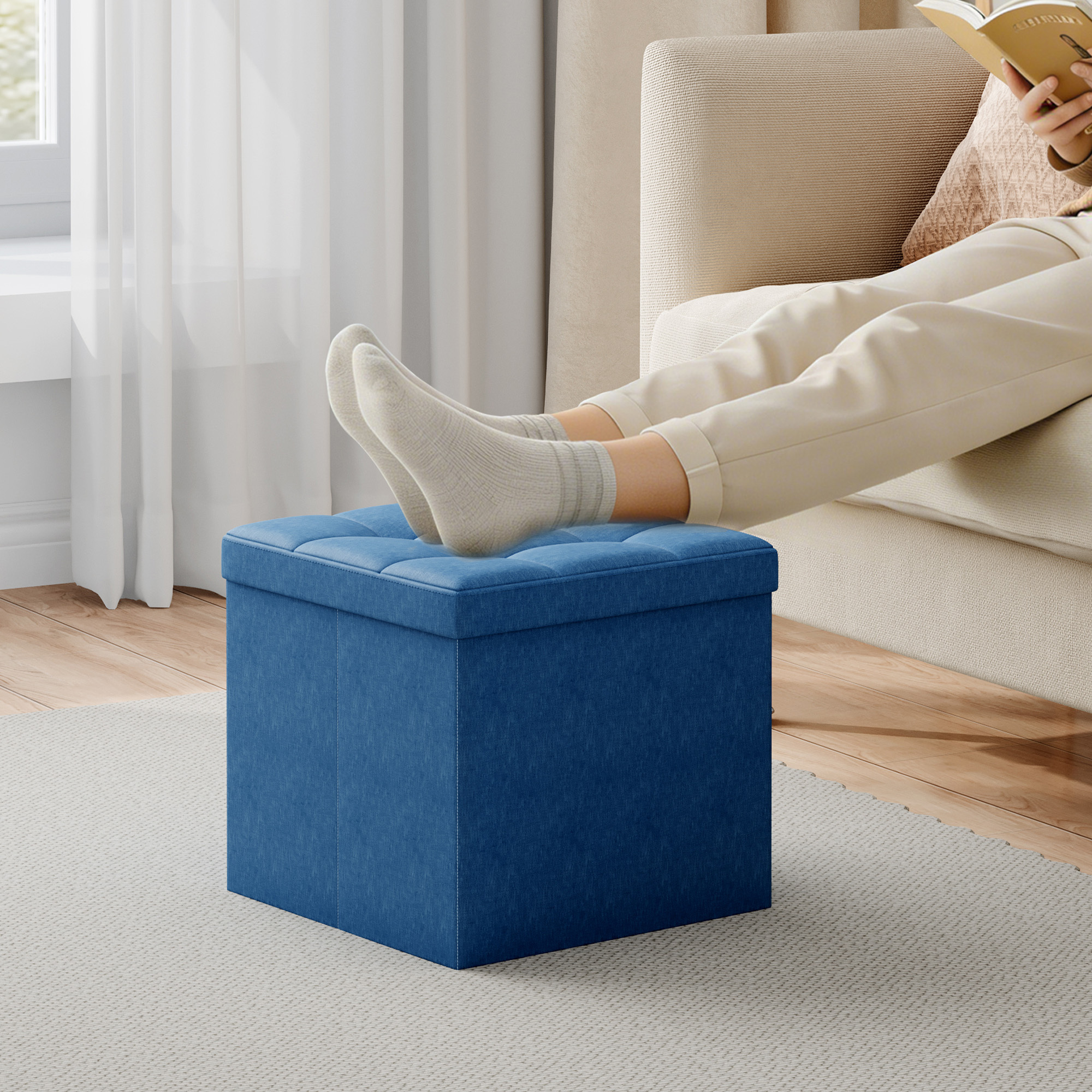 TEMU 48l Large-capacity Foldable Storage Stool, Chest With Lid, Space-saving For Living Room, Bedroom, Hallway, Multi-use Table, Shoe, Step Stool -