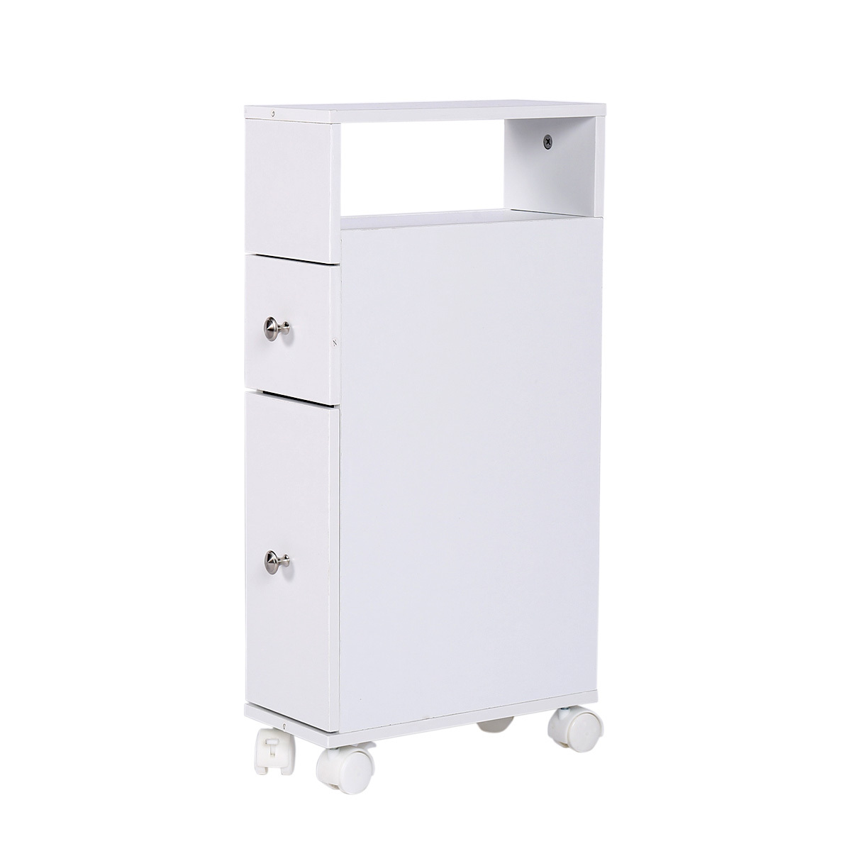 Mymai Slim Bathroom Cabinet, 15 Cm Wide, Niche Cabinet With 2 Drawers And Wheels, White Bathroom Storage For Toilet And Small Spaces