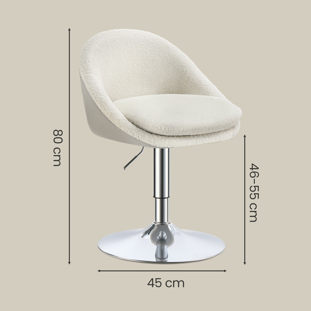 Image of Adjustable Hairdressing Chair, Office Chair, Swivel Bar Stool With Backrest And Footrest, Made Of Steel, For Counter, Office, Hairdressing Table, Dining Room, Cream White