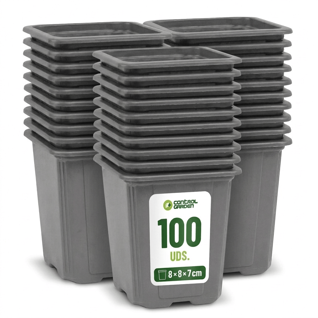 TEMU Pack 100 Macetas Grises Cuadradas para Plantas 8 x 8 x 7 cm - 100 Maceteros de Plástico para Flores 8 x 8 x 7 cm - Ideal Exterior e Interior