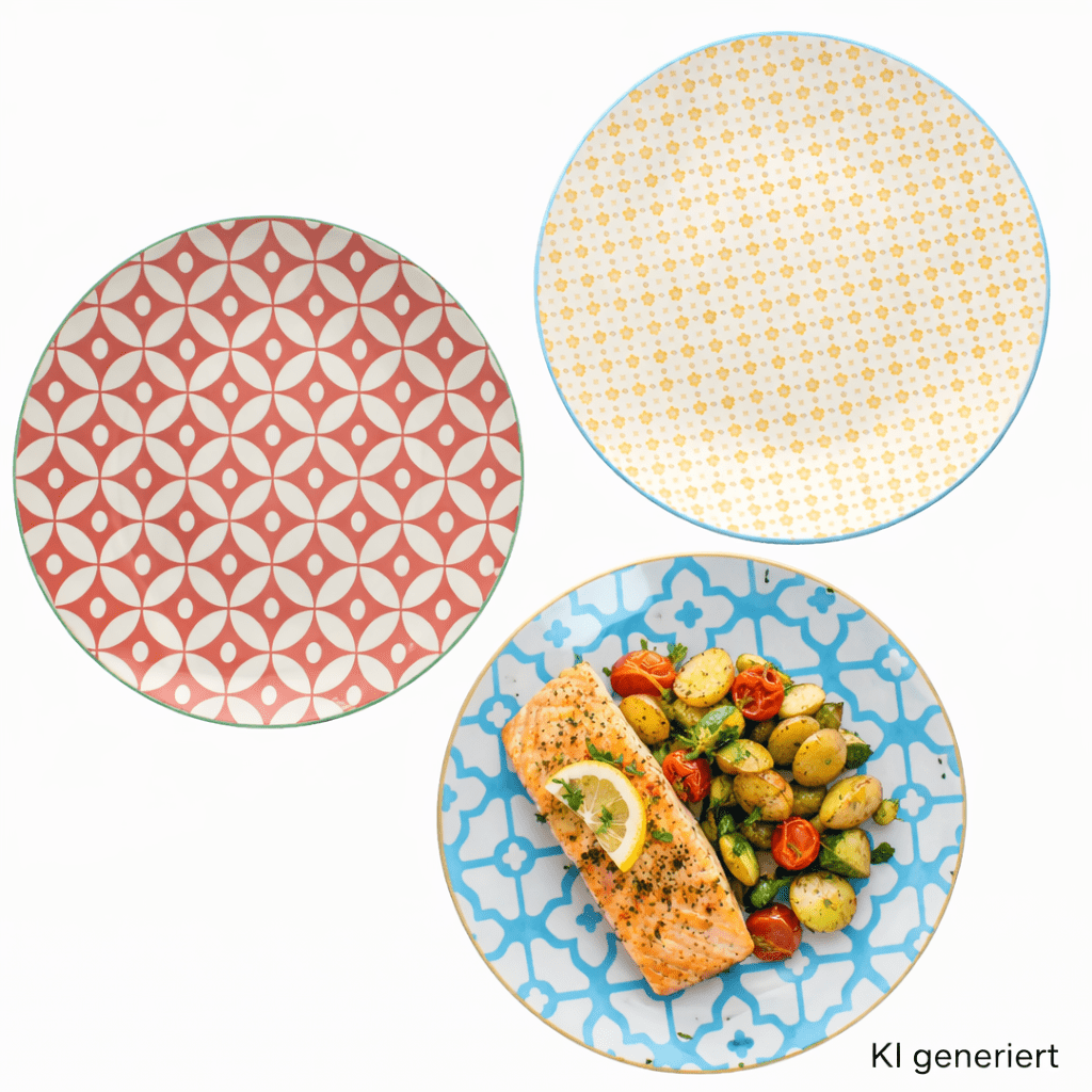Machine Trio 6pcs Set Dinner Plate Blue Yellow Red Porcelain