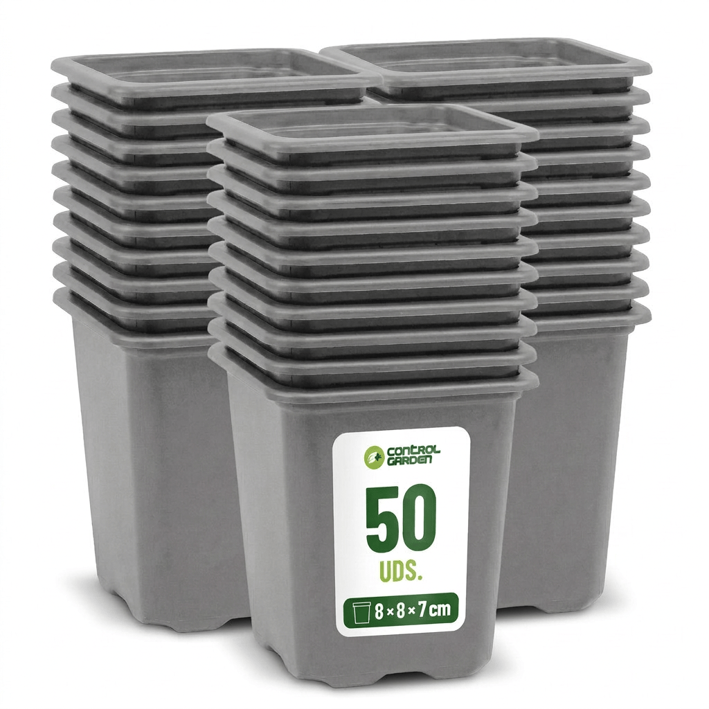 TEMU Pack 50 Macetas Grises Cuadradas para Plantas 8 x 8 x 7 cm - 50 Maceteros de Plástico para Flores y 8 x 7 x 7 cm - Ideal Exterior e Interior